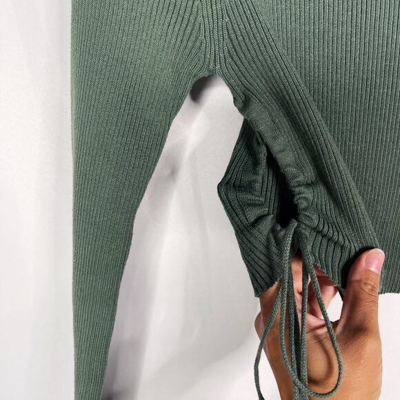 Zara Womens Small S Green Cropped Ribbed Sweater Side Tie Keyhole Opening Fitted - Picture 7 of 8